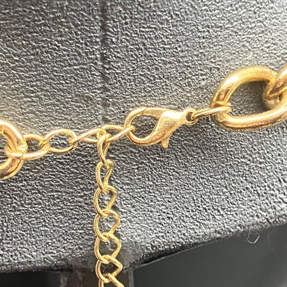 Gold White Statement Necklace 20 In Teardrop Rectangle Oval Charms Retro Vintage - Picture 3 of 11